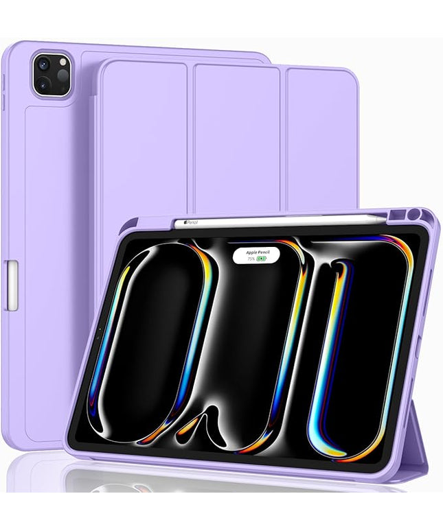 ZryXal iPad Pro 11 Inch Case (M5) 2025/ (M4) 2024 (Model: A2836/A2837/A3006), Trifold Stand Smart Cover with Pencil Holder and Soft TPU Back, Auto Wake/Sleep (New Clove Purple)