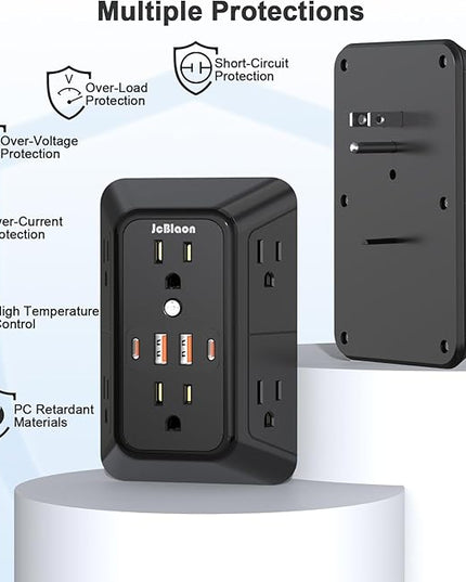 2 Pack Multi Plug Wall Outlet Extender Surge Protector 6 AC Outlet Splitter with 4 USB Ports(2 USB C) Wall Charger 1050J Power Strip 125V/15A, 1875W for Home, Office, Travel Dorm Room Essentials