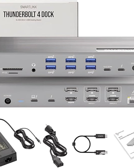 Thunderbolt 4 Dock with DisplayLink, 21-in-1 USB-C/A Docking Station for MacBook, Windows & ChromeOS – 150W Charging, 40Gbps, 8K/4K Display, Dual/Triple/Quad/5 Monitor Support