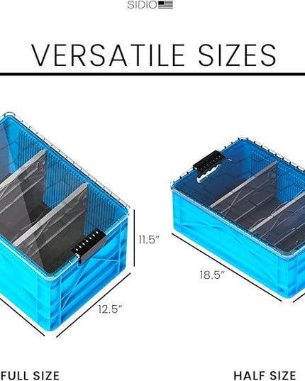 SIDIO Crate Pro Pack - 2 Full-Size & 1 Half-Size Heavy Duty Stackable Storage Bins, Totes and Containers with Lids and Dividers - Durable Plastic Organizer for Home, Office, Garage, and Outdoor Use