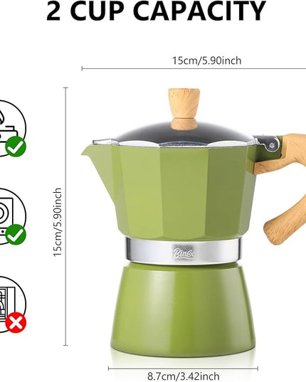 Bincoo Espresso Maker Stovetop - Small Camping Moka Pot 1-2 Espresso Cup/120ML,Stove Top Espresso Pot Italian Coffee Maker,Easy to Use (Green)