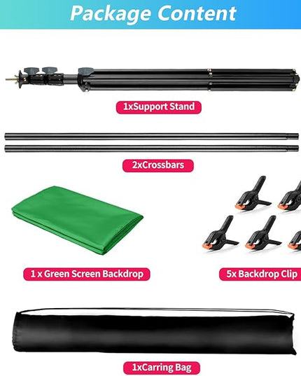 Green Screen Backdrop Kit with Stand, 5X6.5ft Portable Green Screen Backdrop with Stand kit, GreenScreen Background with Stand Carrying Bag Clamp for Streaming Video Zoom