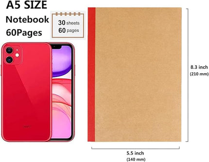 48 Pack A5 Kraft Notebook,Lines Pages - 60 Pages (30 Sheets), Wide Ruled,8.3”x 5.5” Small Kraft Notebook