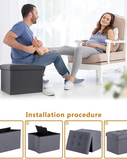ALASDO Storage Ottoman Footrest Stool Small Ottoman with Storage Foldable Ottomans Foot Rest Footstool Bench for Living Room 17x13x13inches Grey