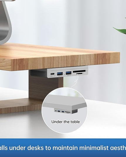 EJAY 5-in-1 Magnetic USB 3.0 Hub with SD/TF Card Reader, 2 USB-A + 1 USB-C Ports, Includes Sliding Rail, Screws & Sticky Pads for MacBook Laptop PC Silver
