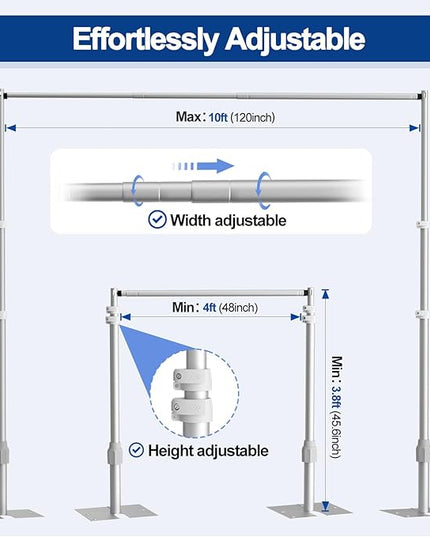 EMART Backdrop Stand Heavy Duty 10x10FT, Pipe and Drape Photo Background Photography Kit, Adjustable Metal Frame with Flat Base for Wedding Birthday Party Decoration