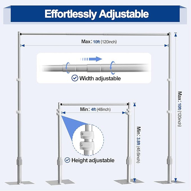 EMART Backdrop Stand Heavy Duty 10x10FT, Pipe and Drape Photo Background Photography Kit, Adjustable Metal Frame with Flat Base for Wedding Birthday Party Decoration