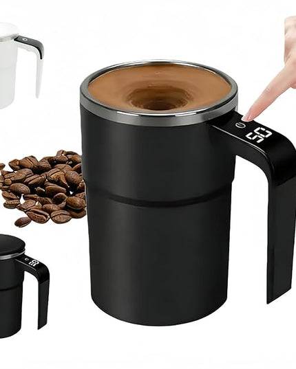 Automatic Magnetic Stirring Coffee Mug with Temperature Display, Rechargeable Self Stirring Mug, Portable Coffee Mug for Home Office Travel (Black)
