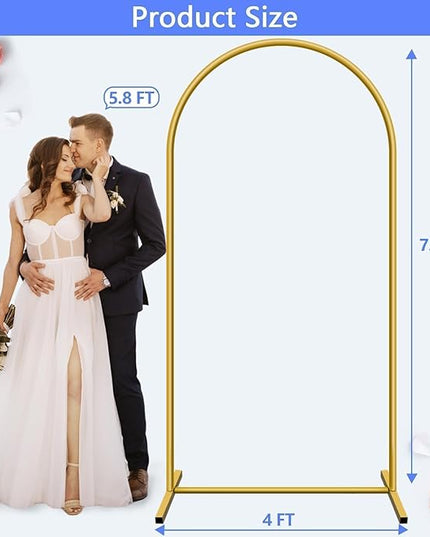 7.2 ft Arch Backdrop Stand, Metal Balloon Arch Stand, Stable Wedding Arched Frame with Square Base Ground Nails, Background Arches for Birthday Party Baby Shower Garland Decoration, Gold