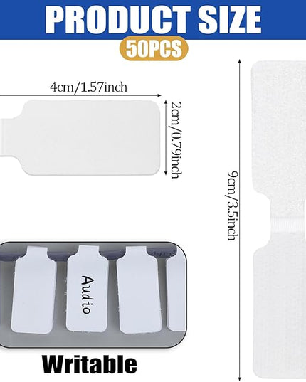 50 Pack Nylon Writable Self-Adhesive Labels - White, Waterproof, Reusable Cable Tags for Electronics, Computers & Cable Management