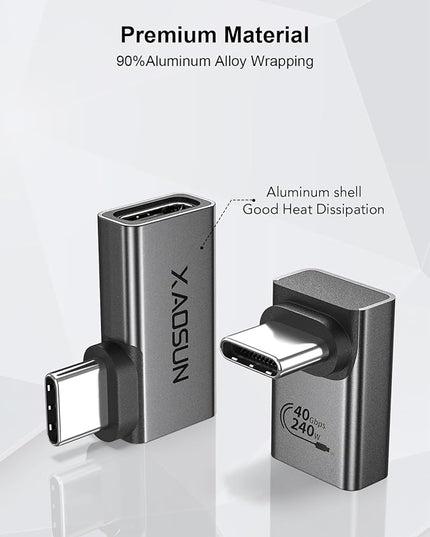 XAOSUN 90 Degree USB C to C Adapter Mixed Pack (240W 40Gbp 8K),Right Angle USB C Male to USB C Female Adapter, USB4 Type C Power Data Extender for rog Ally, steam Deck, Dock, iPhone 15 pro max Plus