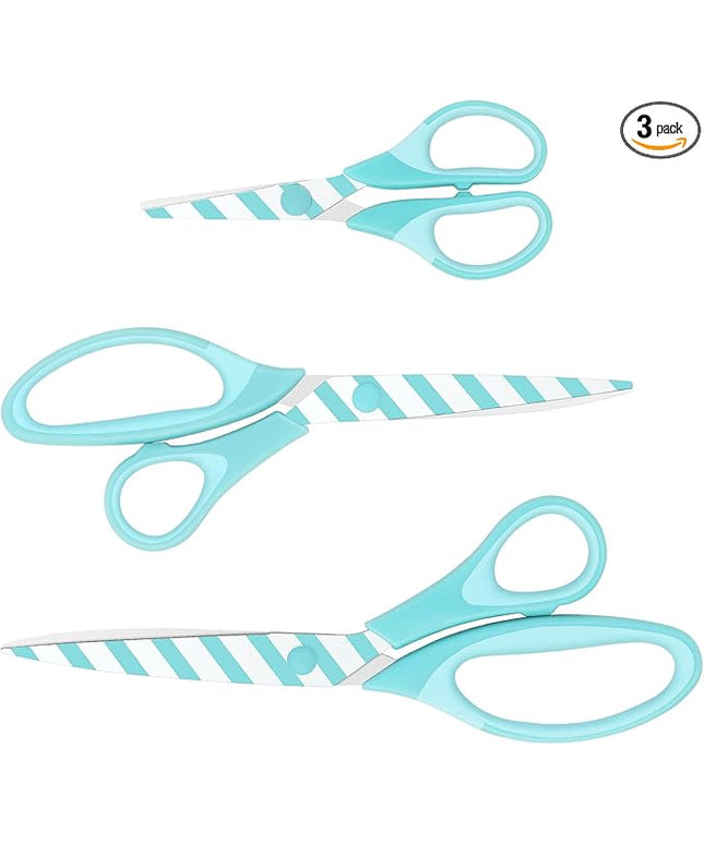Uaugulft Scissors, Sharp Blades with Pattern, Soft Grip Handle, Multi-Purpose Scissors Set of 3 Suitable for Families, Office, and School Use, Blue