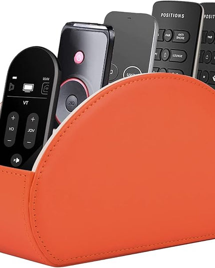 RHCSZ Remote Control Holder,TV Remote Caddy/Box with 5 Compartments,Bedside Table Organizer for Controller,Glasses,makeup brushes,jewelry and Media Player,Pen/Pencil Storage(Orange)