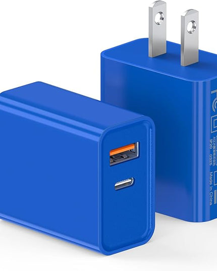 2 Pack USB C Charger, 20W PD Fast Charger Dual Port Plug Type C Charger Compatible for iPhone 12/13/14/15/16/17/Pro/Pro Max/Plus/X/SE3 iPad Pro Cube,Galaxy S25/S24 Dark Blue