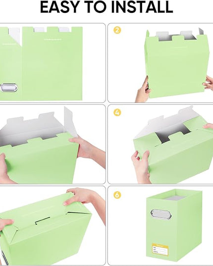 BALEINE File Organizer Box, Cardboard File Folder Organizer with Handle for Letter Size, Portable Collapsible Hanging Filing Box for Home Office Document Storage (2 Pack, Green)