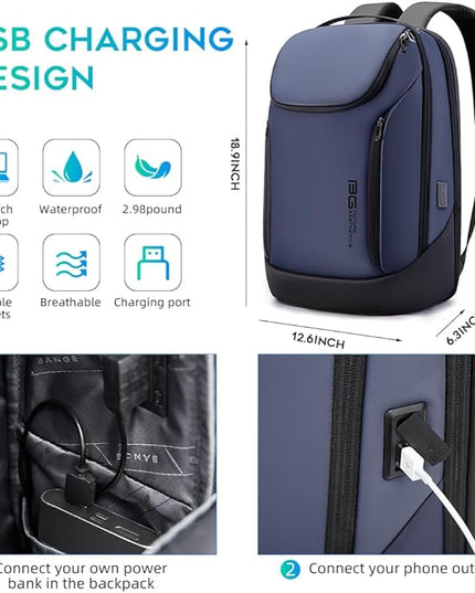 BANGE Business Smart Backpack Waterproof fit 15.6 Inch Laptop Backpack with USB Charging Port,Travel Durable Backpack