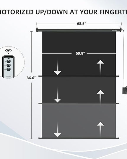 RAUBAY Motorized Pull Down Black Screen Backdrop - 59.8" x 86.6" Collapsible Wall-Mount Background for Professional Video Production, Photography Studio, Video Conferencing and YouTube, TikTok Creator