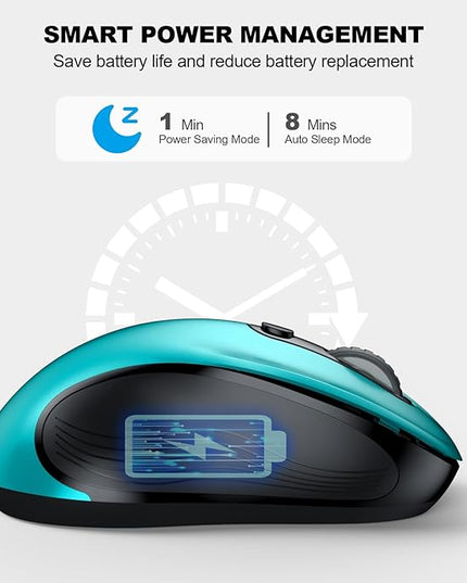 WisFox 2.4G Wireless Mouse for Laptop, Ergonomic Computer Mouse with USB Receiver and Type-C Adapter, 3 Adjustable Levels, 6 Button Cordless Wireless Mice for Windows Mac PC Notebook (Green)