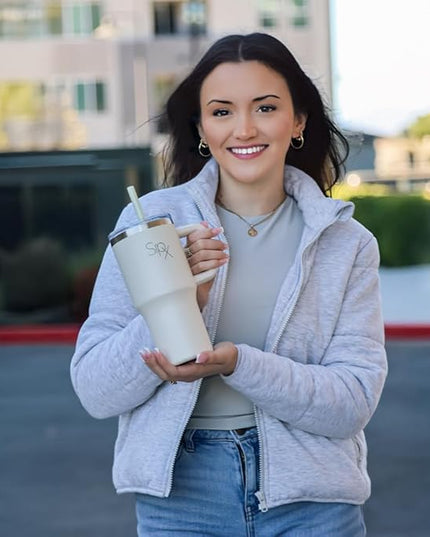 SIPX™ 40 oz Insulated Tumbler with Handle & Straw – Vacuum Insulated Stainless Steel, Leakproof, Cupholder Friendly – Perfect for Iced Coffee, Water & Travel – Black