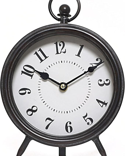 MACVAD Vintage Black Table Clock on Stand, Decorative Desk and Shelf Clock, Rustic Mantel Clock Farmhouse Clock Non-Ticking