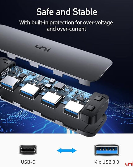 uni USB C to USB Hub 4 Ports 2ft, Sturdy Braided USB Type C to USB Adapter with 4 USB 3.0 Ports, Thunderbolt 3 to Multiport USB 3.0 Hub Adapter for MacBook Pro/Air 2020/2019, iPad Pro