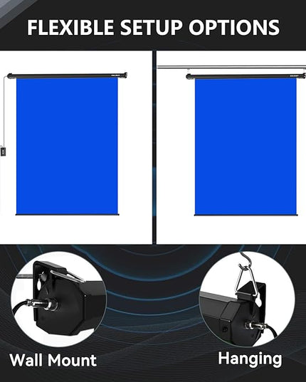 RAUBAY Motorized Pull Down Blue Screen - 59.8" x 86.6" Collapsible Wall-Mount Background for Professional Video Production, Chroma Key Backdrop for YouTube, TikTok, Streaming, Video Conferencing