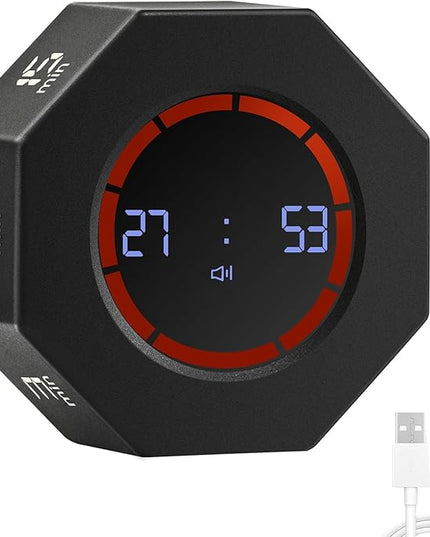 Rechargeable Pomodoro Timer, 8-Angle Auto-Rotating Screen with Gravity Sensor, Digital Timers for Classroom, Small Kitchen Timers for Cooking, Work and Study (Space Gray)