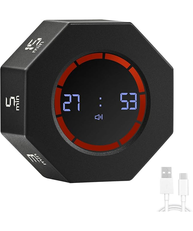 Rechargeable Pomodoro Timer, 8-Angle Auto-Rotating Screen with Gravity Sensor, Digital Timers for Classroom, Small Kitchen Timers for Cooking, Work and Study (Space Gray)