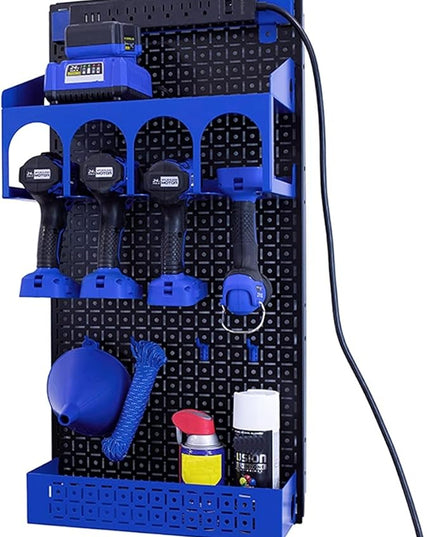 Omniwall Cordless Power Tool Kit-16" x 32" Black Metal Pegboard Organization System Blue