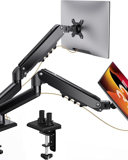 SIAGO Dual Monitor Stand, 15 to 32 Inch Monitor Arm, Adjustable Monitors Mount with C-Clamp and Grommet Installation, Made of Iron and Al, VESA Monitor Stand for Desk - Fits 4.4 to 19.8lbs Monitors