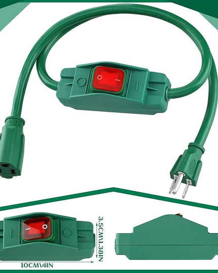 Weewooday 3 Prong Outdoor Extension Cord with Waterproof Switch 1875W Heavy Duty 14/3 SJT Cable Inline On/Off 15A 125V Grounded Outlets Plugs for Appliances (Green, 3 ft)