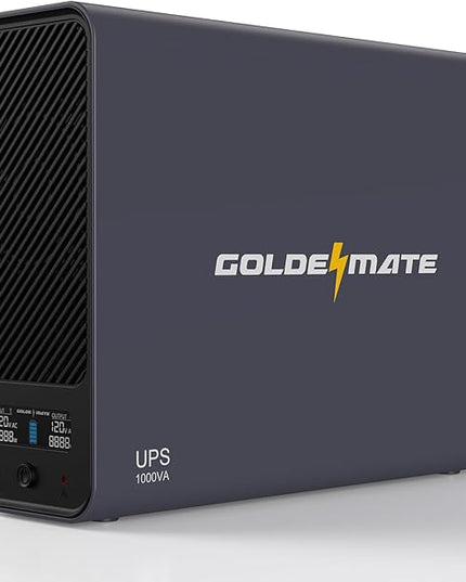 GOLDENMATE 1000VA/600W Lithium UPS Battery Backup and Surge Protector, Sinewave UPS System with LiFePO4 Battery(153.6 Wh), Updated Pro Ver. with USB Communication Port, 8 Outlets, LCD Display, Gray