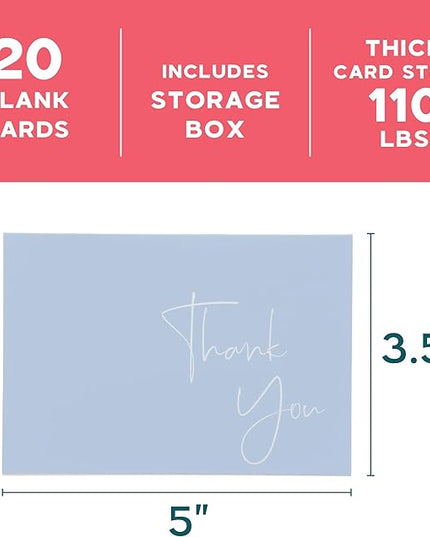 VNS Creations 50 Pack Thank You Cards With Envelopes, Stickers, 3.5x5 Inch Blank Thank You Notes - Bulk Box Set Notes for Graduation, Wedding, Small Business, Baby & Bridal Shower Card - Light Blue