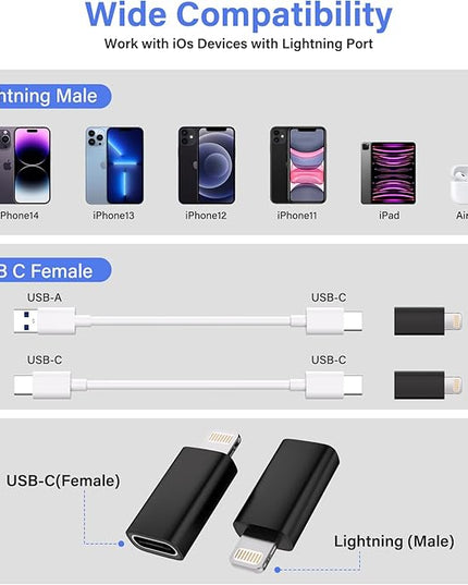 USB C Type C to Lightning Adapter （4 Pack） 1.8-2.2A 15W Fast Charging Support Data Sync,Lightning to USB Type C Cable Adapter for iPhone/iPad/for Airpods,with Anti-Lost Loop,Not for Audio/OTG (Black)