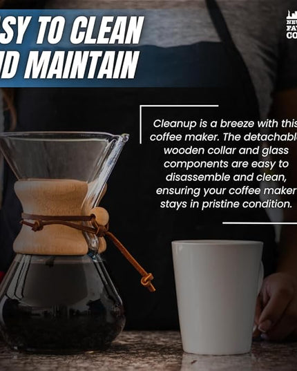 New York's Favorite Coffee - 6 Cup Pour Over Coffee Maker,Borosilicate Glass Carafe with Wooden Collar,Drip Coffee Brewer for Home & Office,Dishwasher Safe