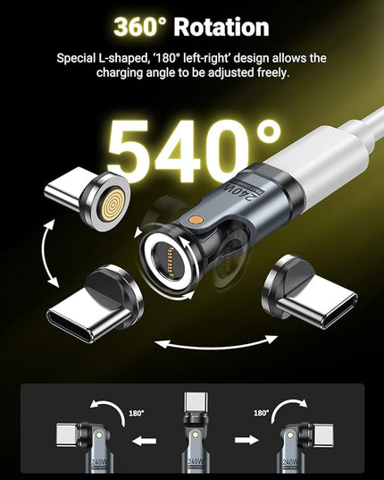 A.S 240W USB C Magnetic Adapter (3Pack), Gen3 USB C 90 Degree Adapter/C Right Angle Adapter/180 Degree USBC Adapters/USBC to USBC Adapters for Phone 16/15, Ma-Book Pro/Pad Series, Samsung