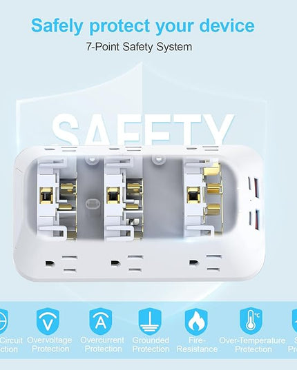 Outlet Extender Wall Charger with Multi Plug Adapter 9 AC Outlets 4 USB Charging Ports 1875W 1050J Surge Protector Power Strip Spaced Splitter for Home, Travel, Dorm Room Essentials