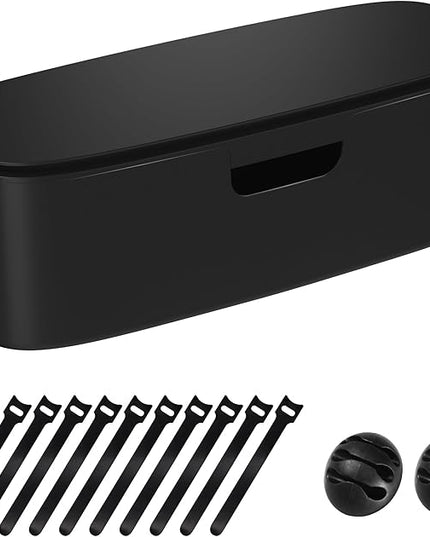 Cable Management Box - Large Cord Organizer Box to Hide Power Strip & Under Desk, TV Computer Wires Cable Organizer Box with Baby Proofs, Desk Cord Organizer for Home/Office - Black