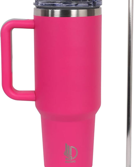 40oz Insulated Tumbler with Handle, Leakproof Straw Lid & Carry Handle - Double Wall Vacuum Insulation Keeps Ice 24 Hours, BPA Free Stainless Steel Water Bottle (Razzmatazz)
