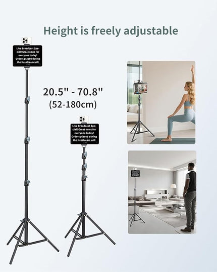 Large Screen Teleprompter Holder for Tablet & Phone with 70.8" Extendable Tripod, Dual Device Design, Compatible with iPad/iPhone/Samsung and More. Perfect for Live Streaming/Video Recording