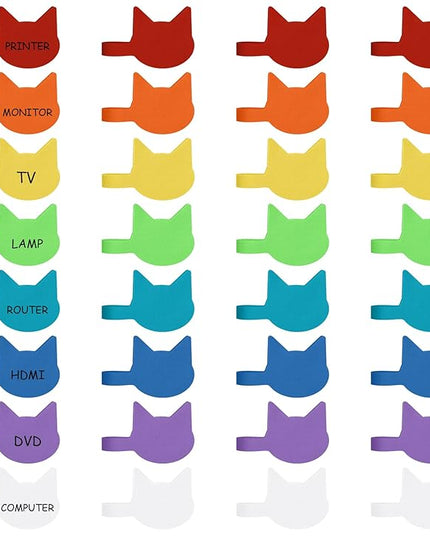 Trilancer Cord Labels Cable Label, Multicolored Handwriting Cord Tags - Kitty Head Shape Tags for Organizing Wires and Identification, Reusable with Multiple Uses - 32 PCS