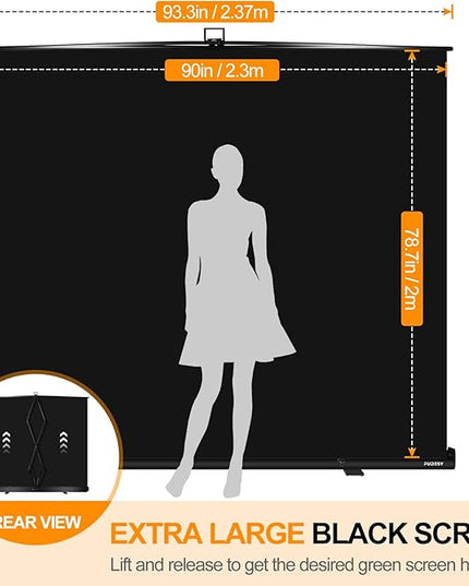 FUDESY 78.7 x 93in Large Collapsible Black Backdrop Screen, Portable Retractable Pull Up Panel Wrinkle-Resistant Photo Background for Streaming, Video Conference, Photographic Studio