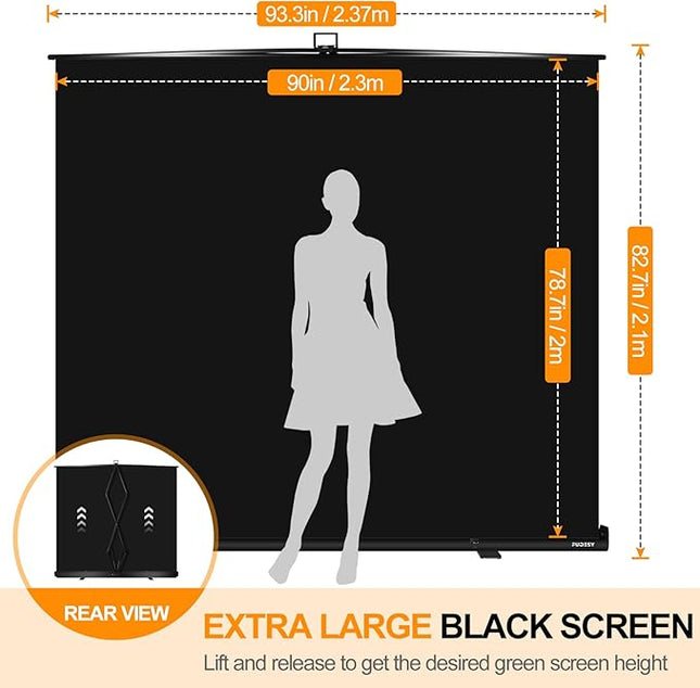 FUDESY 78.7 x 93in Large Collapsible Black Backdrop Screen, Portable Retractable Pull Up Panel Wrinkle-Resistant Photo Background for Streaming, Video Conference, Photographic Studio