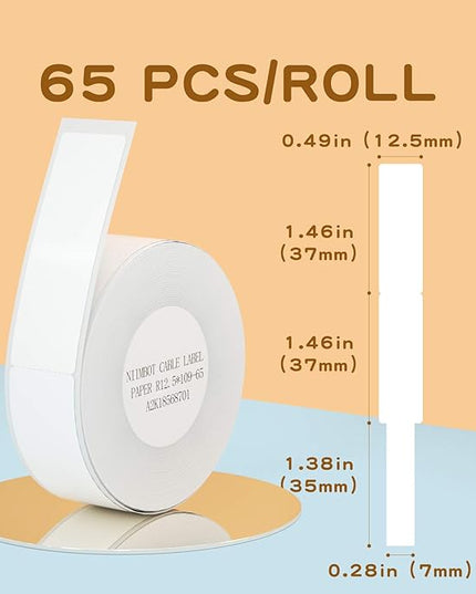 NIIMBOT D11 D110 Label Maker Tape Adhesive White Label Paper 0.47" X 4.29" (12.5 X 109mm) 65 Labels/Roll, Compatible for NIIMBOT D11 D110 Label Printer, Thermal Paper Black on White, 3-Roll