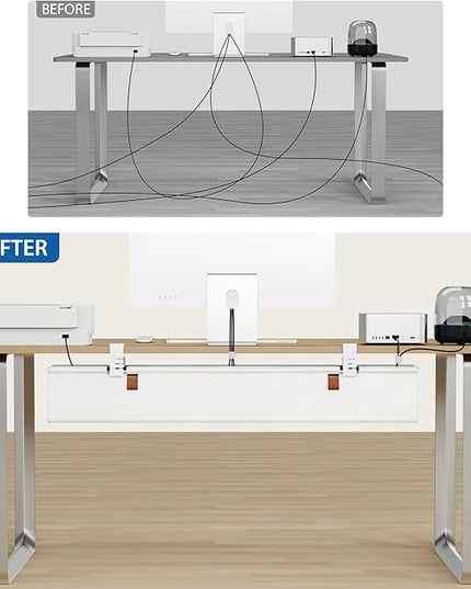 Zilink Large Cable Management Under Desk 40" No Drill Desk Cable Management Clamp/Screw Mount Fabric Cable Tray Sturdy Waterproof Cable Organizer for Office, Home, White
