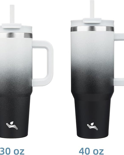 30 oz Tumbler with Handle and 2 Straws,2 in 1 Lid Insulated Water Bottle Stainless Steel Travel Coffee Mug,Day Night