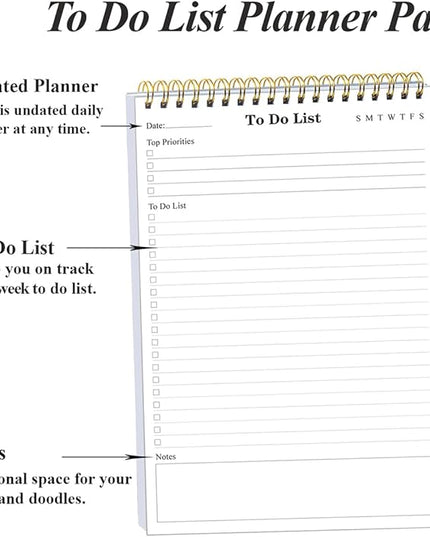 (20-Pack) To Do List Notepad - A5 Undated Daily Planner, 1000 Sheets/2000 Pages To Do List Notebook for Work, Spiral Waterproof Notepad for Office Supplies, School Planner, 5.8" x 8.3"