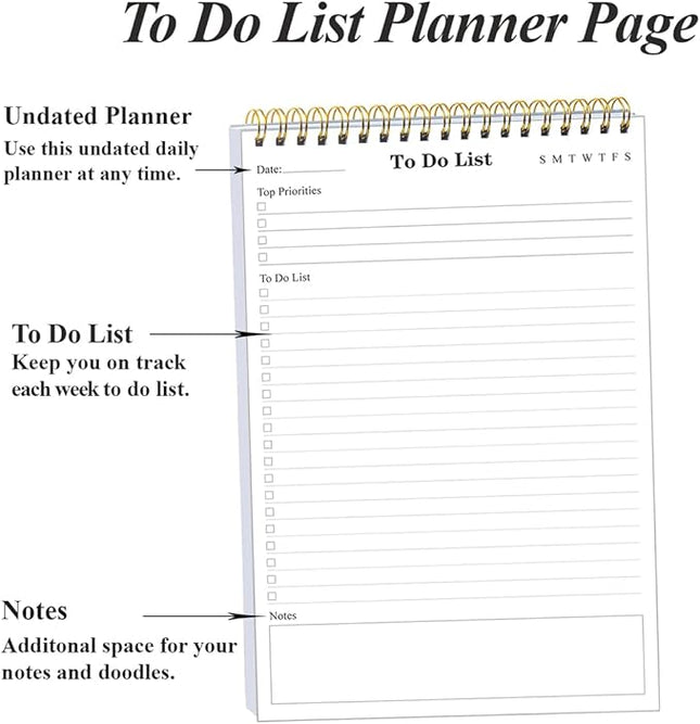 (20-Pack) To Do List Notepad - A5 Undated Daily Planner, 1000 Sheets/2000 Pages To Do List Notebook for Work, Spiral Waterproof Notepad for Office Supplies, School Planner, 5.8" x 8.3"
