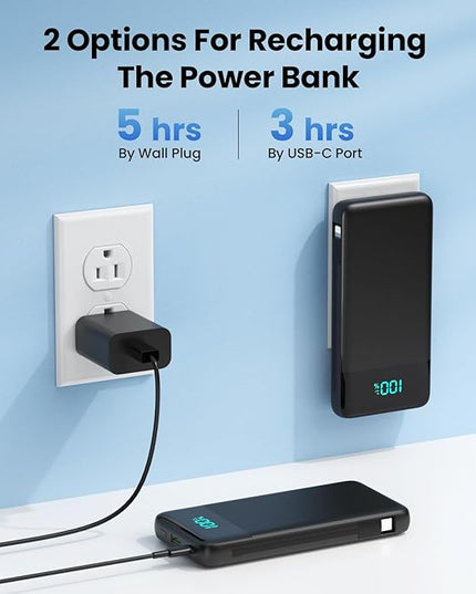 Portable Charger for iPhone with Built-in Cables and Wall Plug,Upgraded 13800mAh Fast Charging USB C Power Bank,4 Outputs Slim Travel Essential Battery Pack for iPhone 17/16/15/14/13,Galaxy,Android