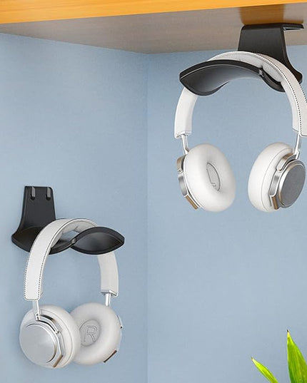 SIROLISA 2-Pack Headphone Stand Hanger Wall Hooks, Save Space Headset Stand Holder for Universal Gaming Headset Airpods Max Sony Bose Beats, Strong Adhesive with Screws, White